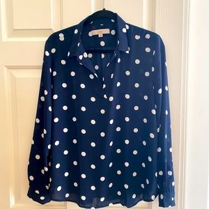 Loft Blouse Navy and white polka dots